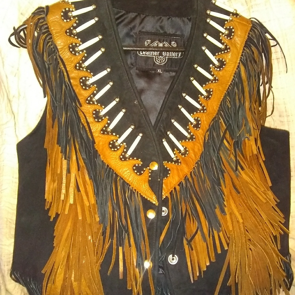 Black suede fringe vest